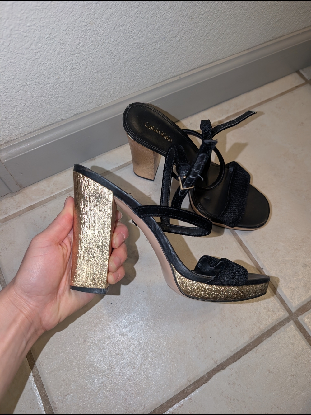 Calvin Klein Black & Gold Heels